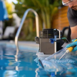 technician from Pool maintenance companies checking the water quality