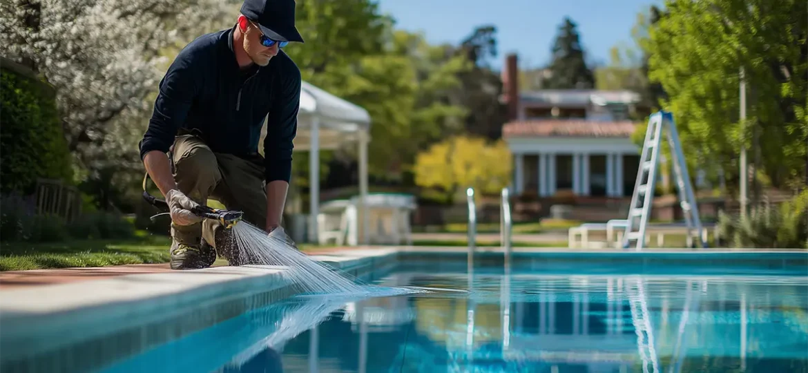Professional pool cleaning water surface