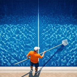 How Pool Maintenance in Dubai Prevents Winter Dirt from Damaging Your Pool in Summer Worker performing pool maintenance in Dubai by cleaning a blue tiled swimming pool