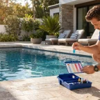 Residential Pool Maintenance for Saltwater Pools in Dubai: What Changes Residential pool maintenance with a professional testing swimming pool water quality using a test kit